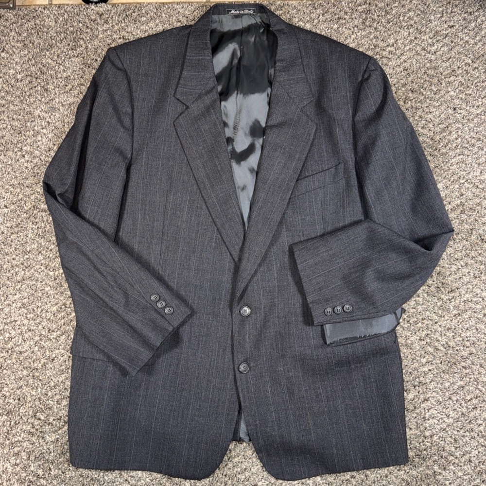 Valentino Uomo 46L Neiman Marcus Vintage Wool Pinstripe Blazer Gray Mens Italy